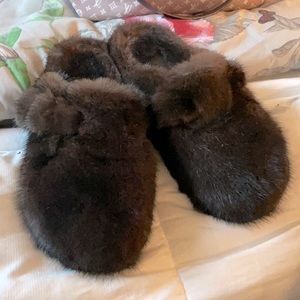 Chocolate Brown Mink Mules/Clogs